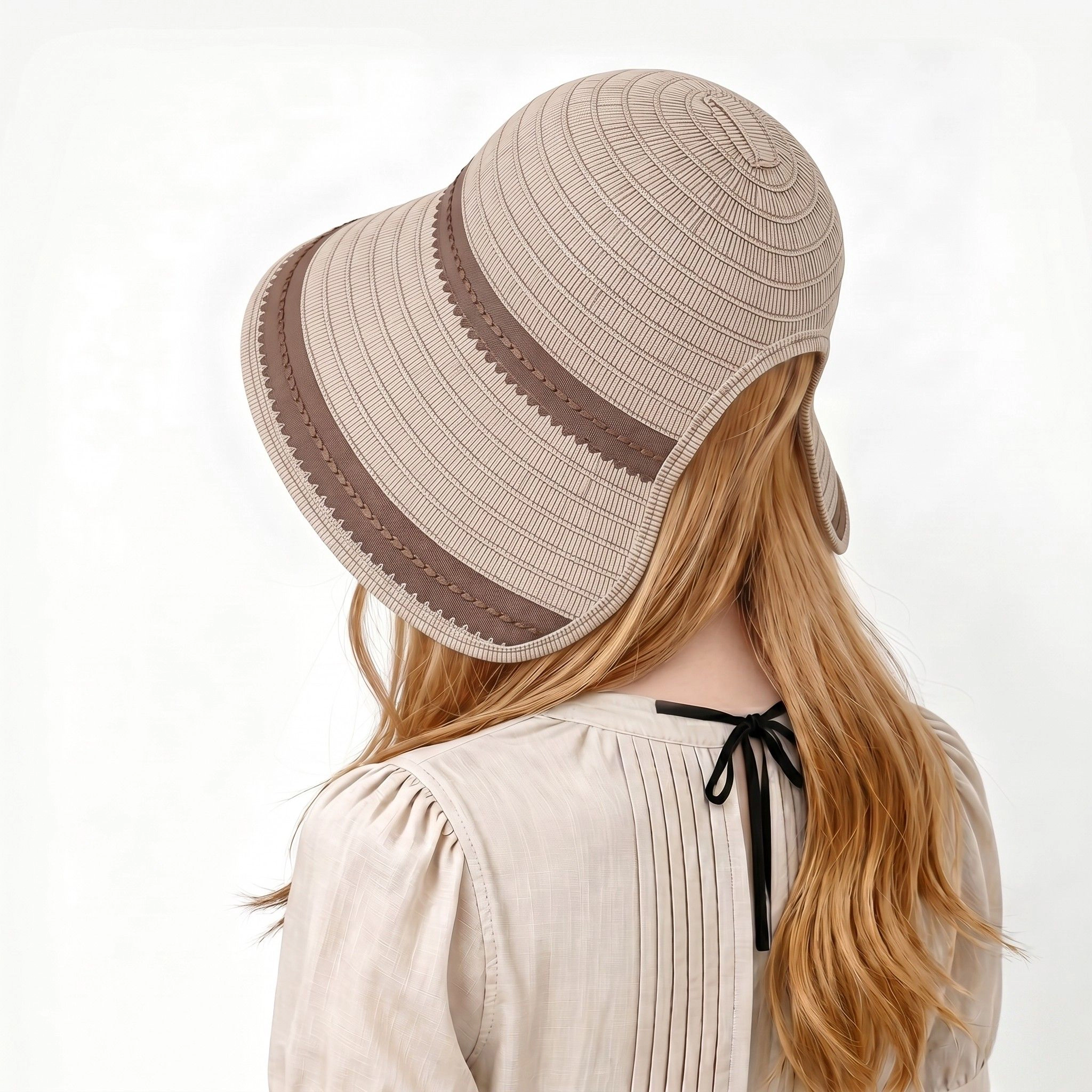 Anna-Kaci Womens Striped Bucket Sun Hat Wide Brim Adjustable Chin Strap Packable Beach