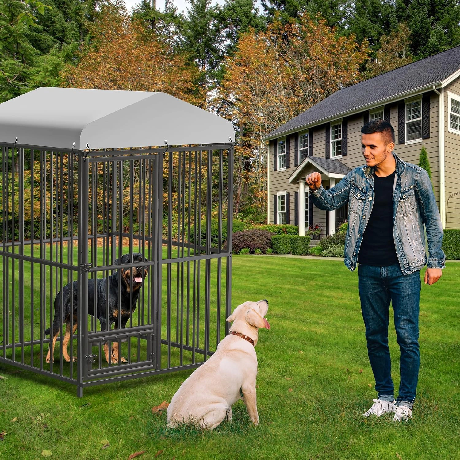 4x4x6 FT Outdoor Dog Kennel, Heavy-Duty Black Metal Tube Pet Enclosure for Backyard Garden