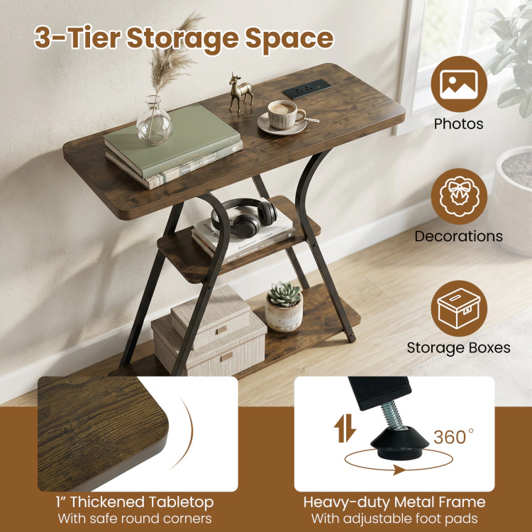 Hivvago 32 Inch Narrow Long Entryway Table With Power Outlets And Led Lights