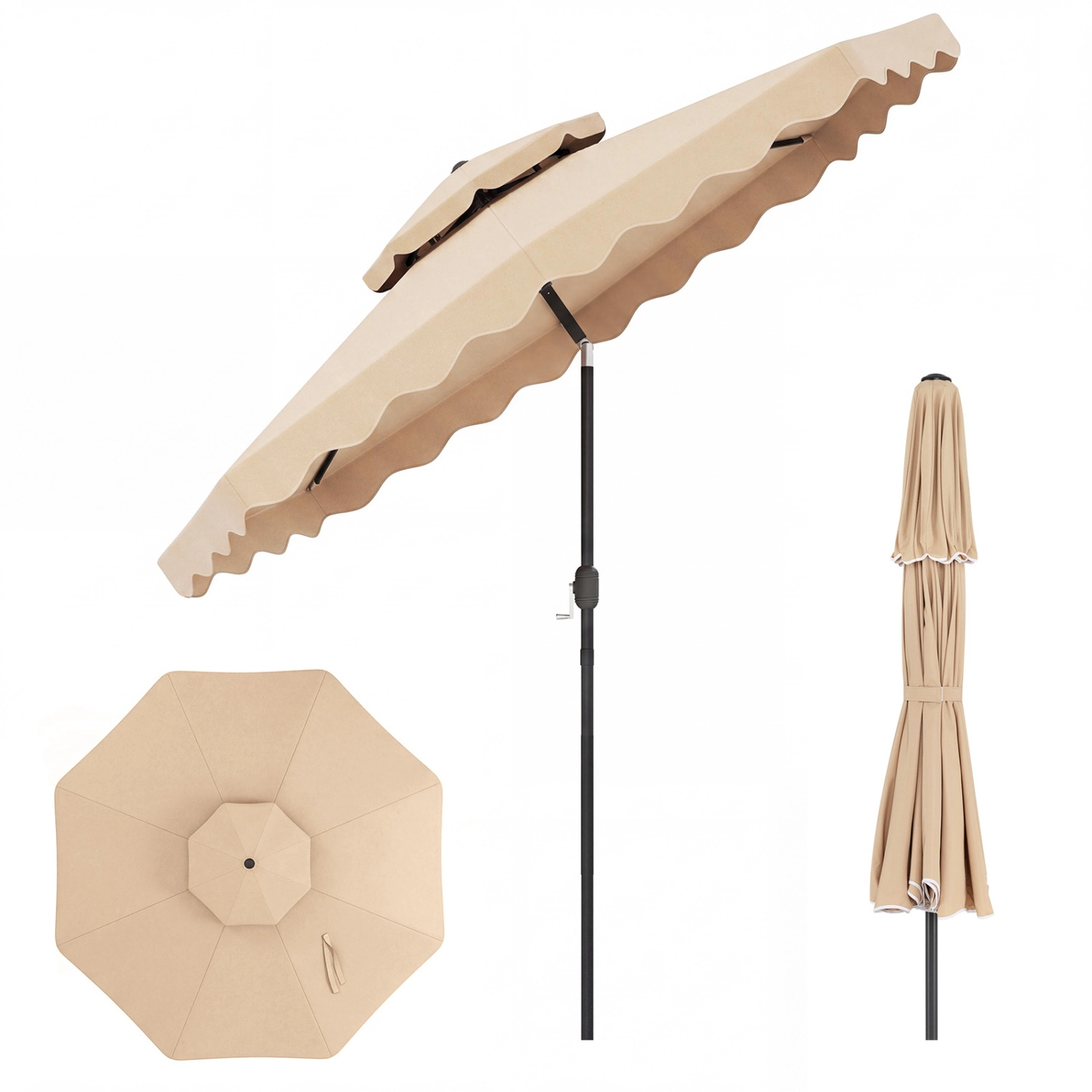 SUGIFT Vented Patio Umbrella with Push Button Tilt and Crank 9-Ft Canopy Beige