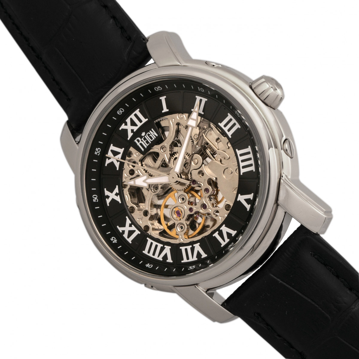 Reign Kahn Automatic Skeleton Leather-Band Watch