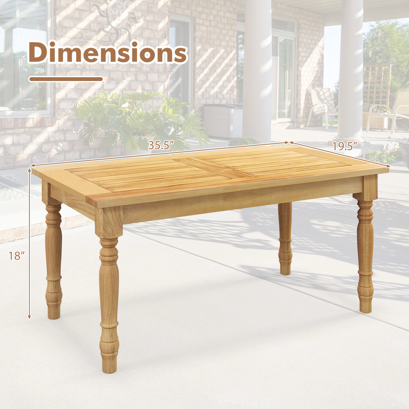 SUGIFT 35.5-in 90-lb Capacity Solid Teak Wood Outdoor Coffee Table with Slatted Draining Tabletop