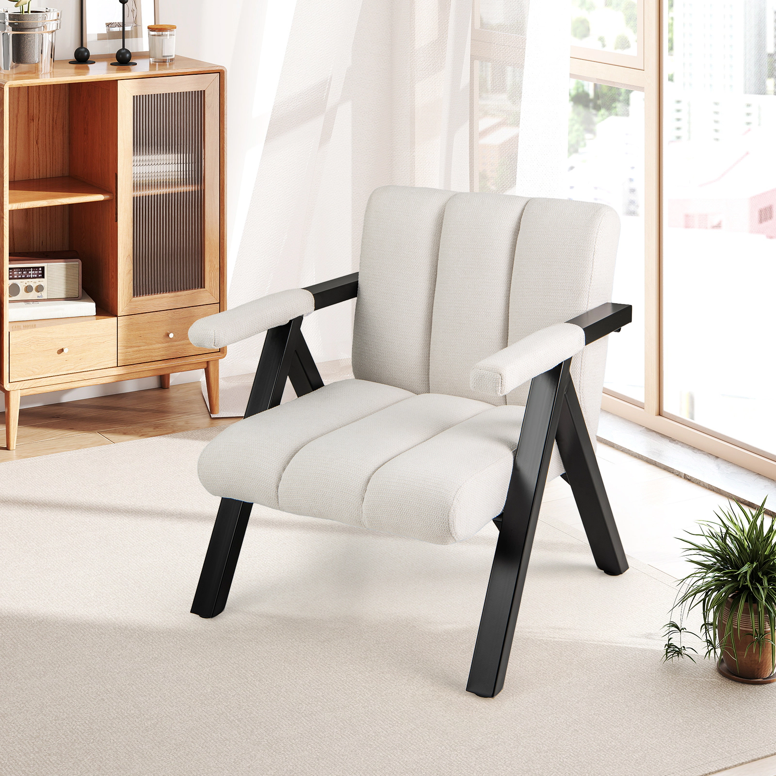 SUGIFT Oversized Beige Accent Chair with Metal Frame and Removable Armrest Covers