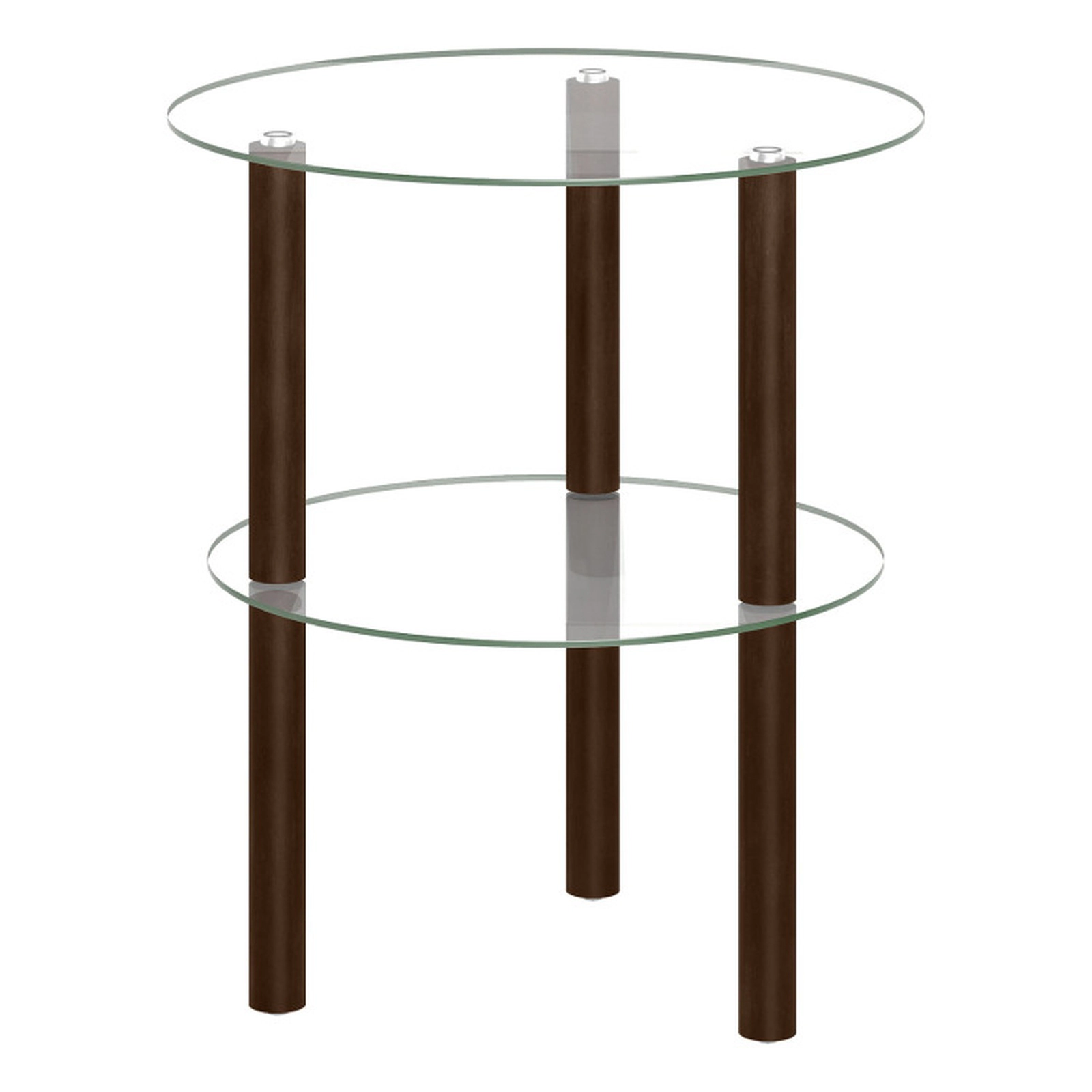 SUGIFT 2-Tier Round End Table with Clear Tempered Glass Top and Shelf 110-lb Capacity Brown
