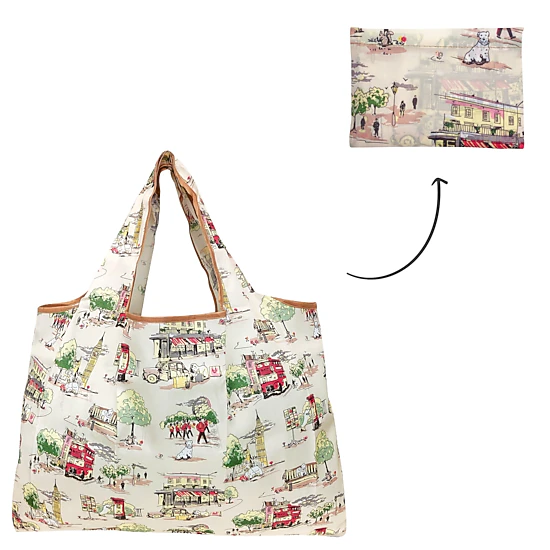 Wrapables Large Nylon Reusable Shopping Bags for Groceries (Set of 3), Animals + England