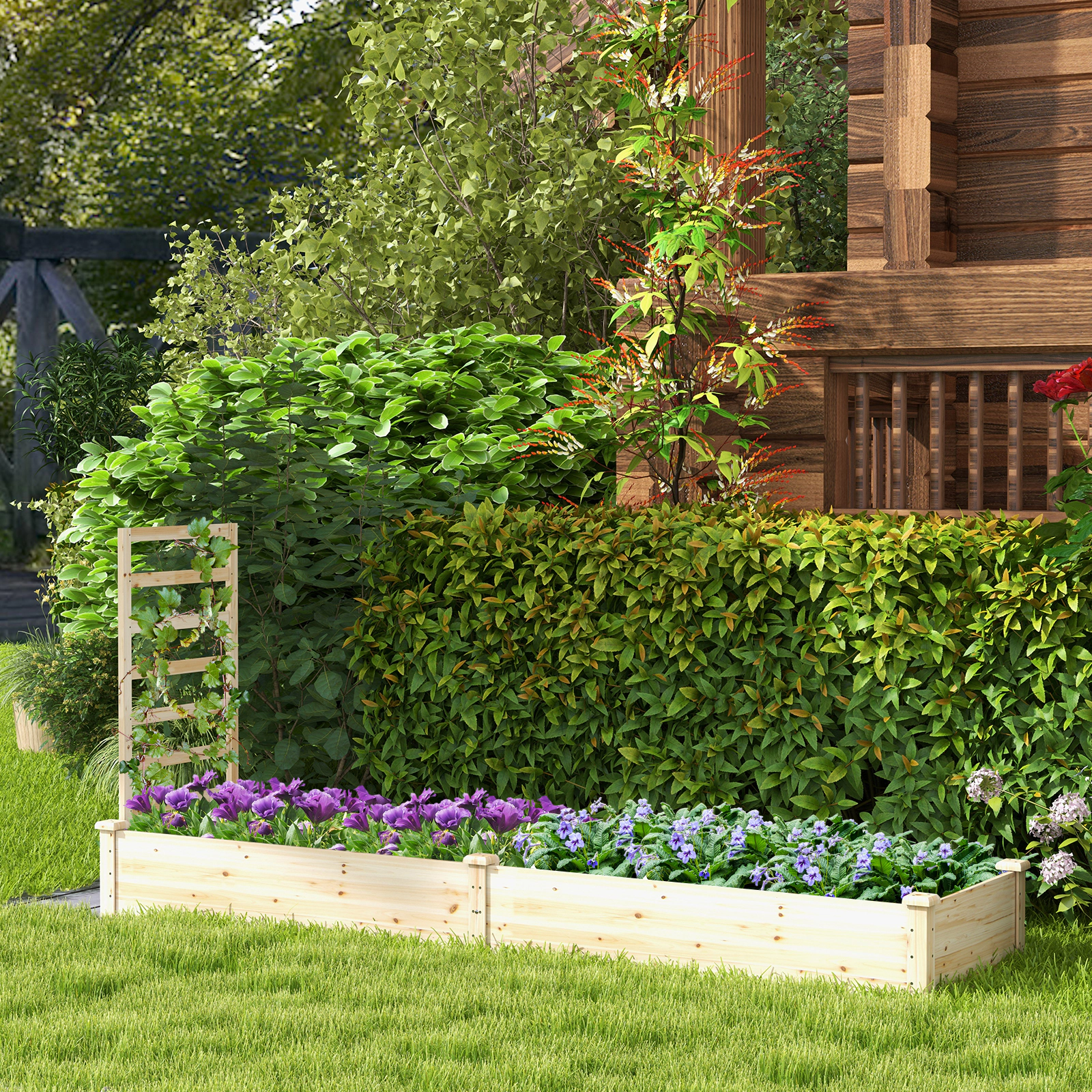 SlickBlue Wooden Planter Box with Trellis for Vegetables and Flowers