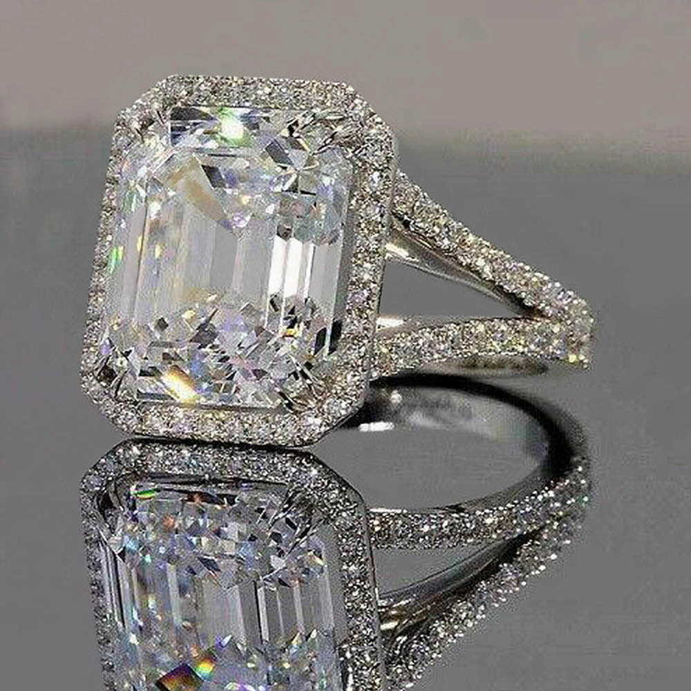 Simple Design Luxury Inlaid Big Square Cubic Zirconia Wedding Ring