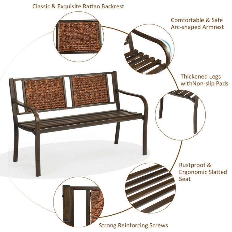 Hivvago Patio Garden Bench With Powder Coated Steel Frame