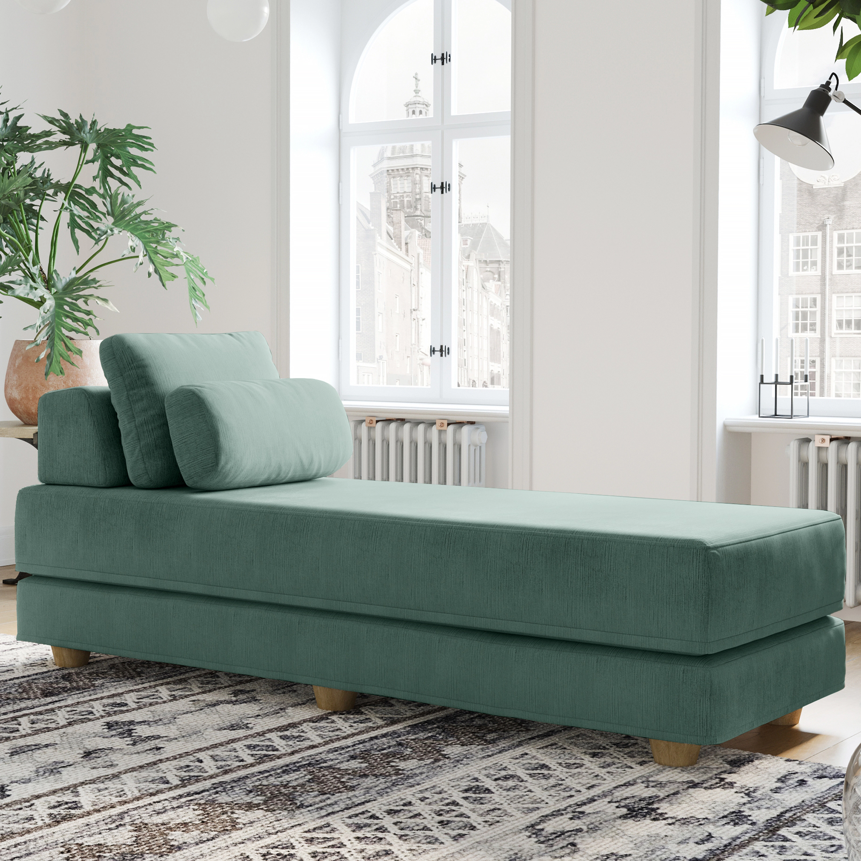 Balshan Daybed - Fold-Out Sleeper Chaise with Premium Memory Foam Queen-Size Mattress