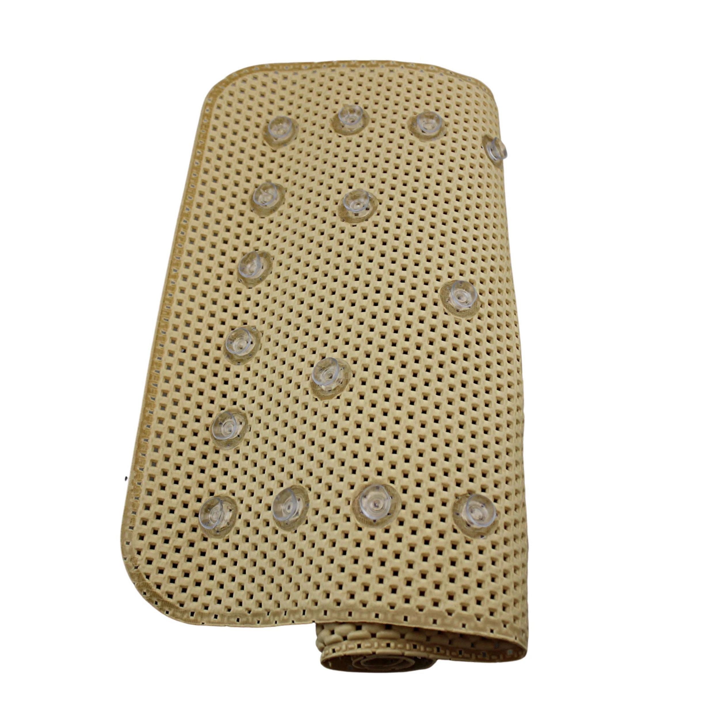 Home Collection Beige Anti-Slip Waffle Bath Mat 27.5" x 16" with Suction Cups