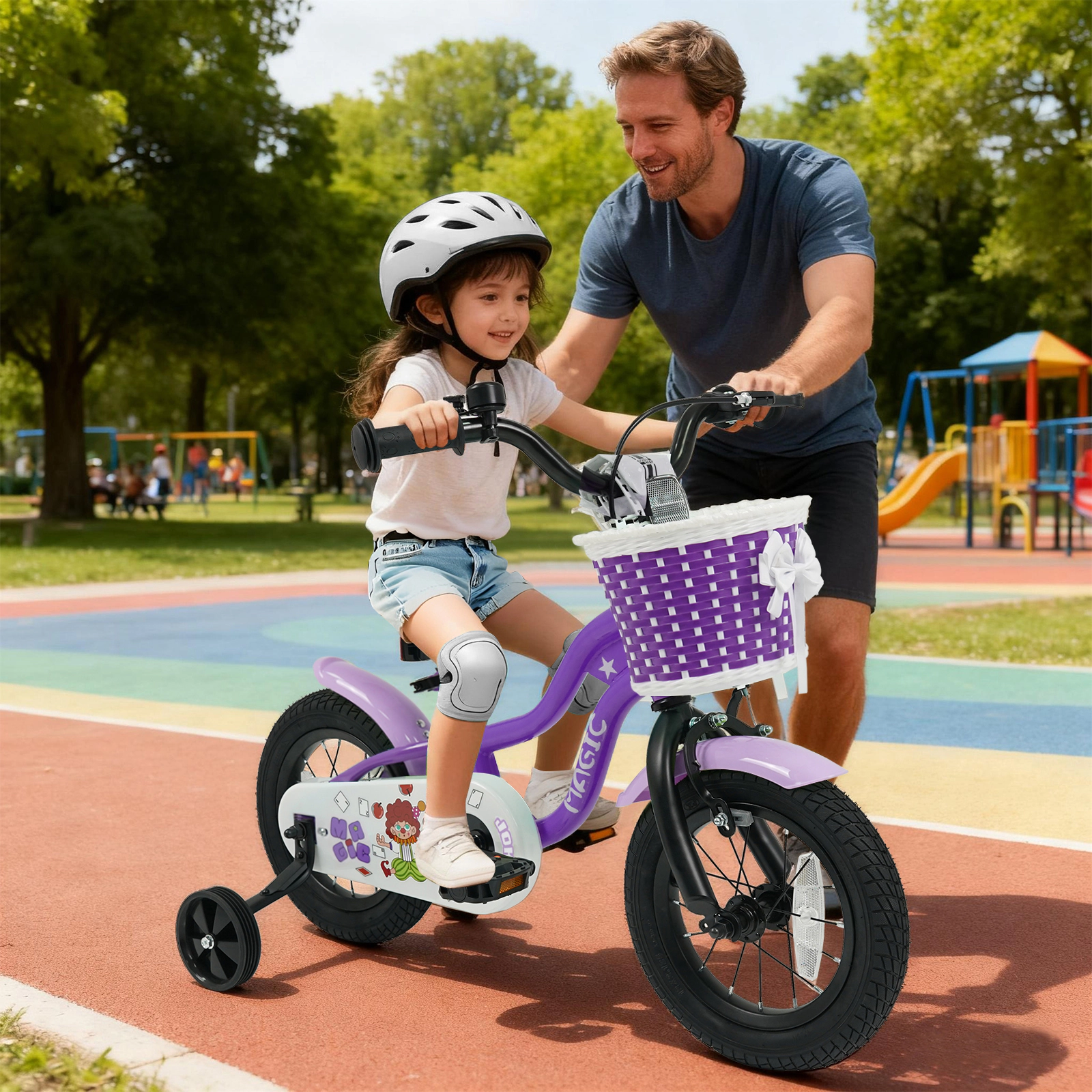 12-in Kids Bike Ages 3-4 Purple Toddler Bicycle Hand Brake Coaster Brake Mudguards 110-lb Capacity