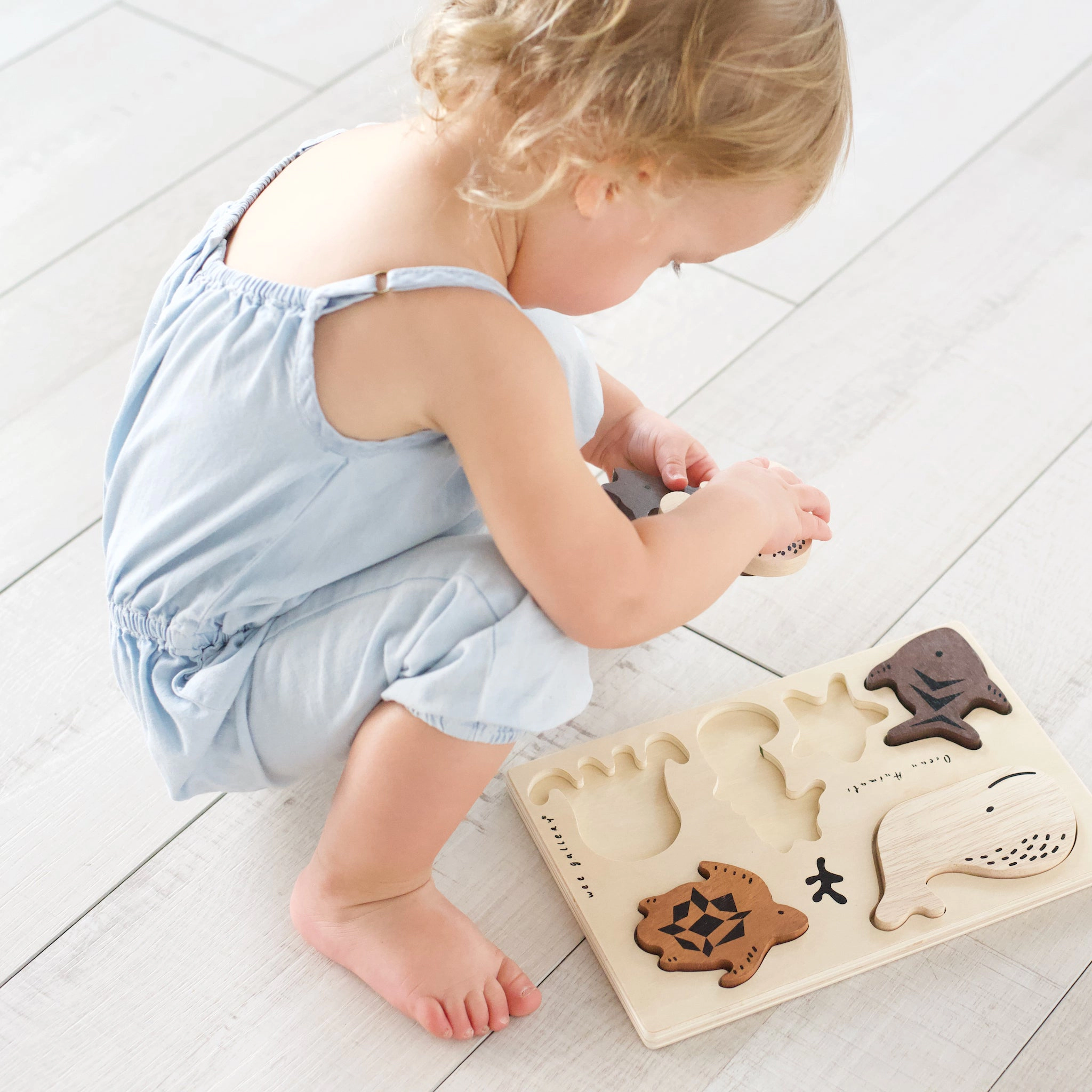Wee Gallery Ocean Nesting Blocks and 6-Piece Wooden Tray Puzzle - Ocean