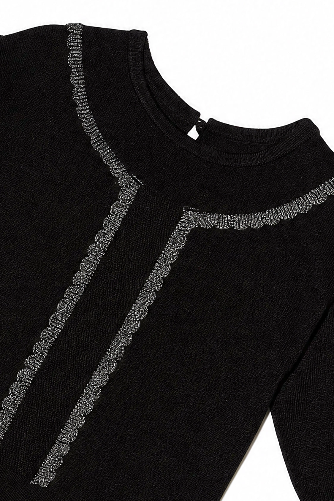 Deux par Girls Knitted Crewneck Sweater with Metallic Lace Detail