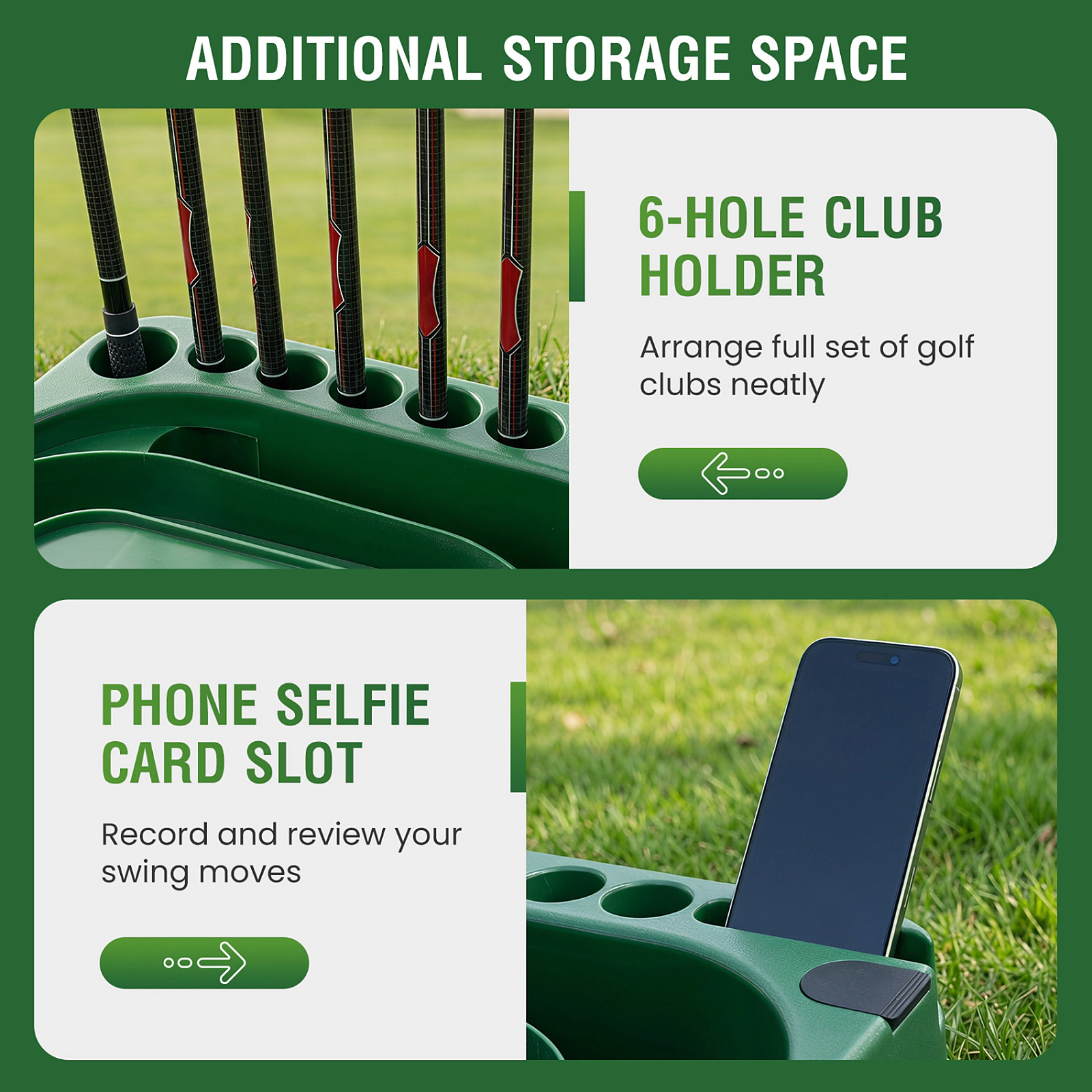 SUGIFT Green Golf Ball Dispenser with 6-Club Holder and Auto Tee-Up 17-in W 13.5-in D 12-in H 50-Ball Capacity