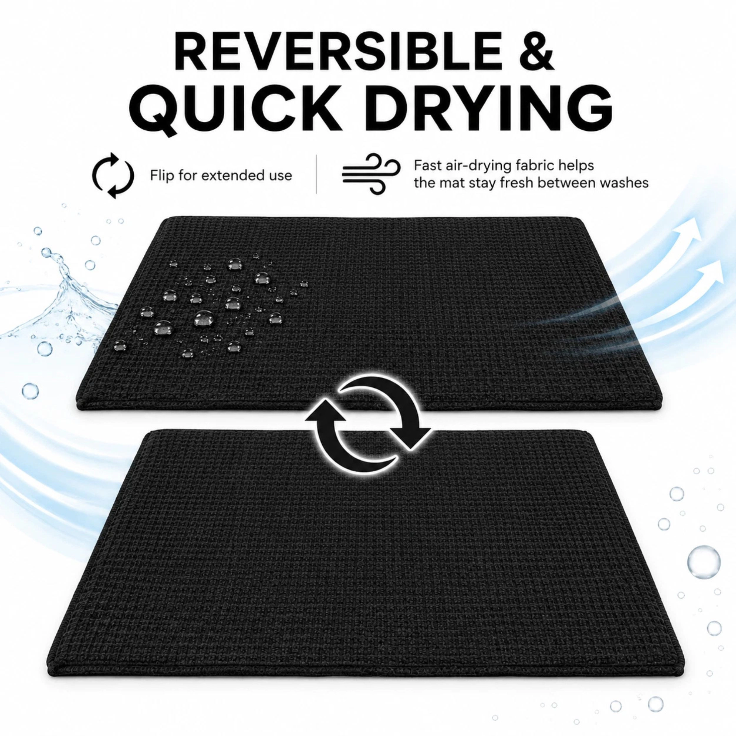 Home Collection Pack of 2 Black Absorbent Dish Drying Mats 20" x 15"