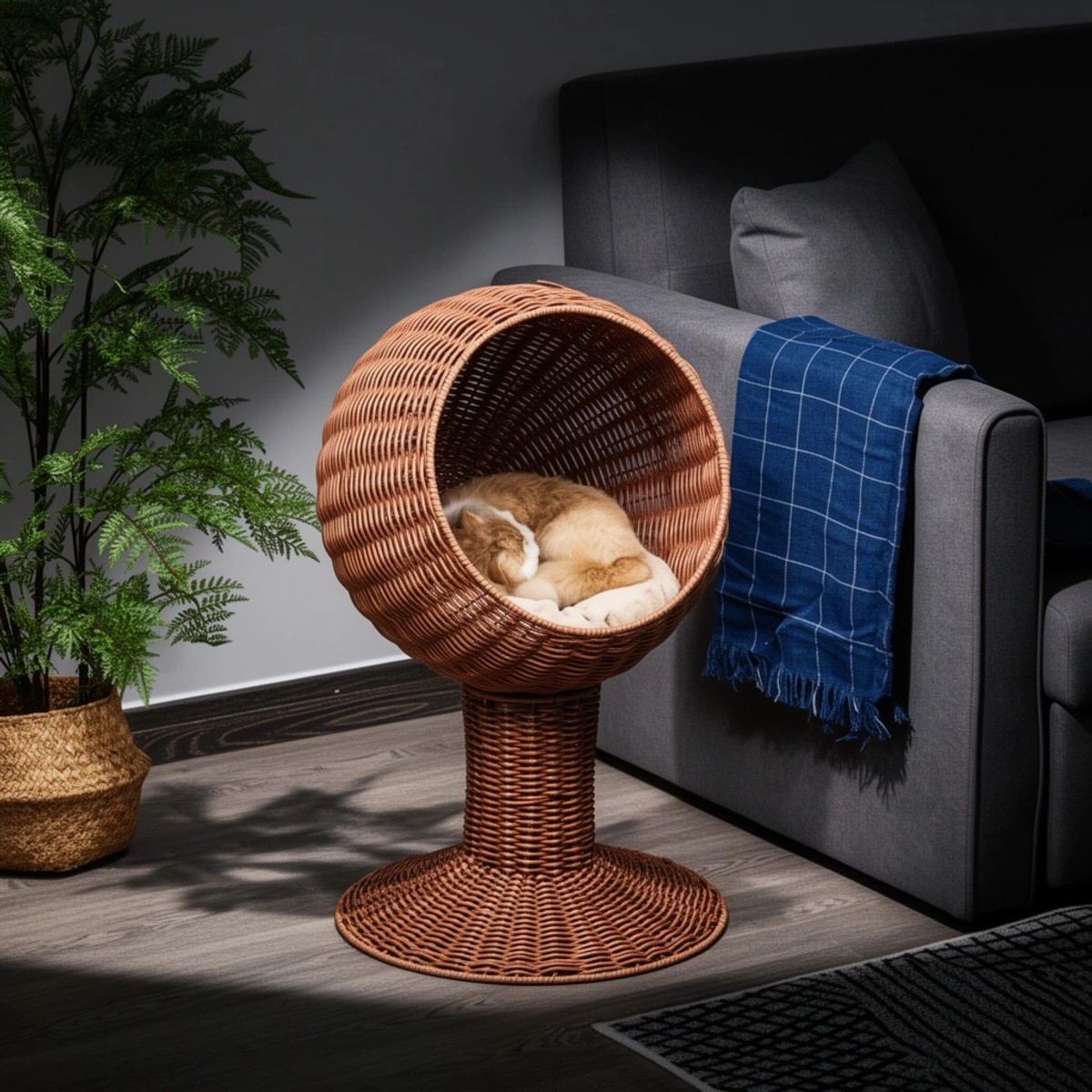 212 Main PawHut Elevated Cat Bed with Rotatable Egg Chair Pod