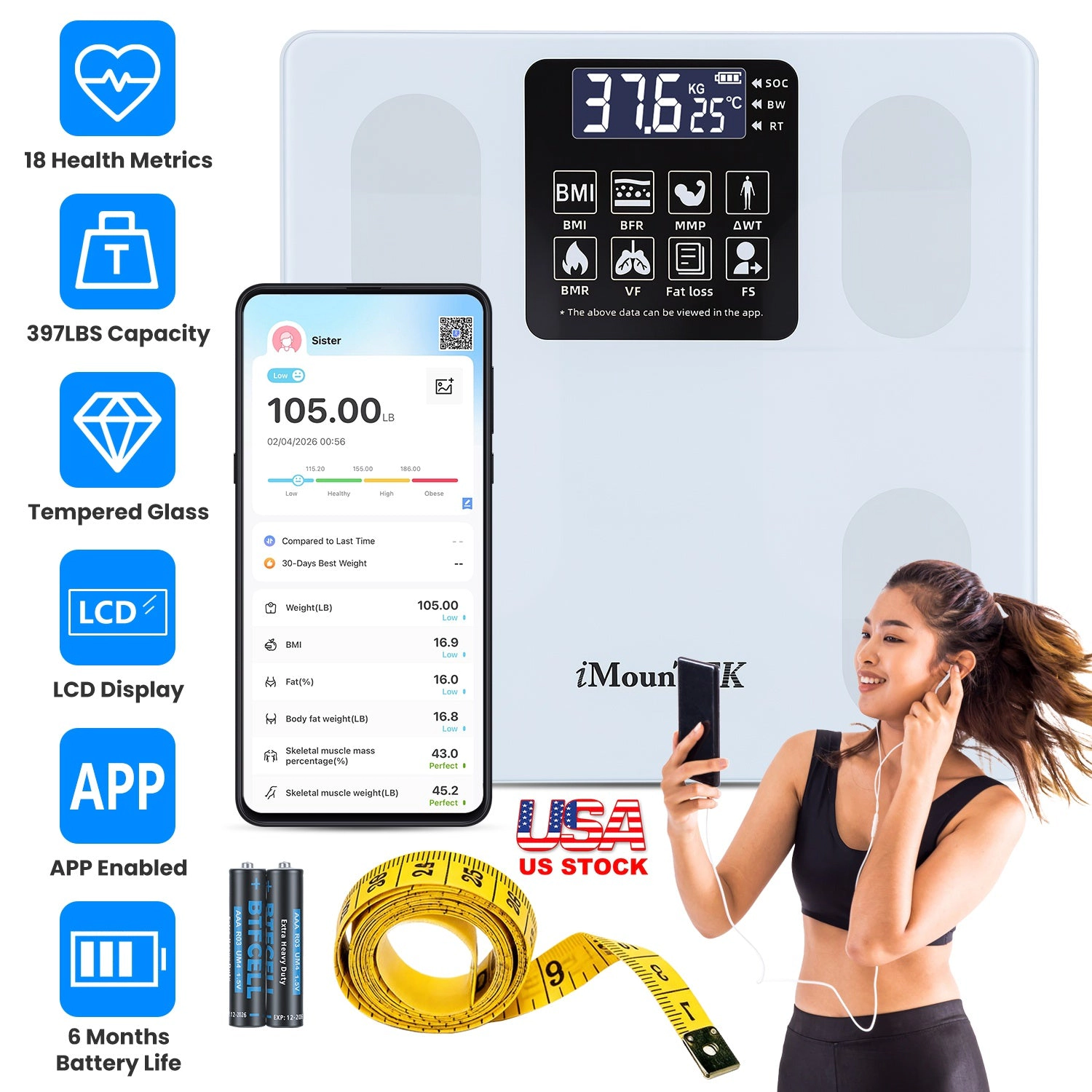 GBruno Smart Digital Body Weight Scale With App Sync