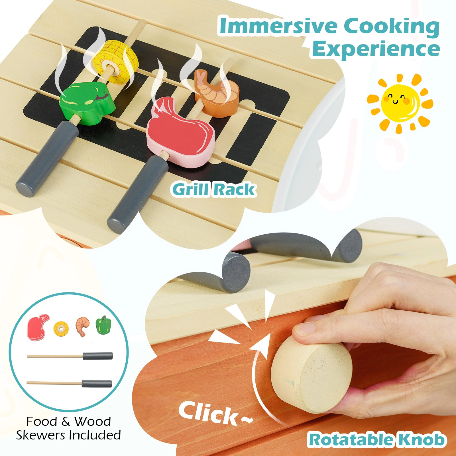 SUGIFT Wooden Mud Play Kitchen Set with Grill Rack Sink and Gardening Tools Ages 3-8 Multi-Color