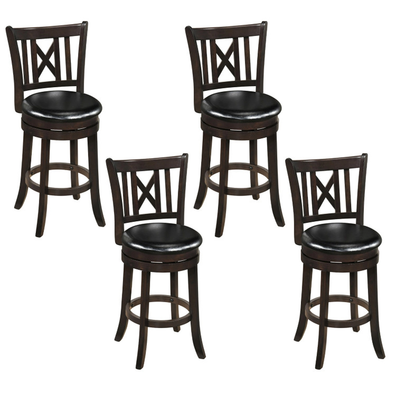 SUGIFT Set of 4 Swivel Bar Stools with Hollowed Backrest and Footrest 26-in Seat Height 275-lb Capacity Dark Chocolate