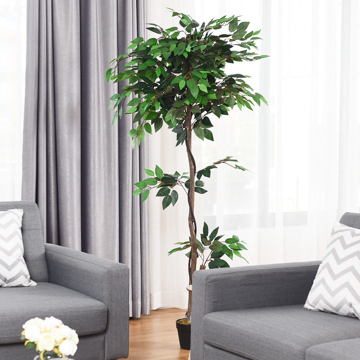 Slickblue Artificial Ficus Floor Plant Tree 5.5 Ft Faux Indoor Office Reception Decor Accent
