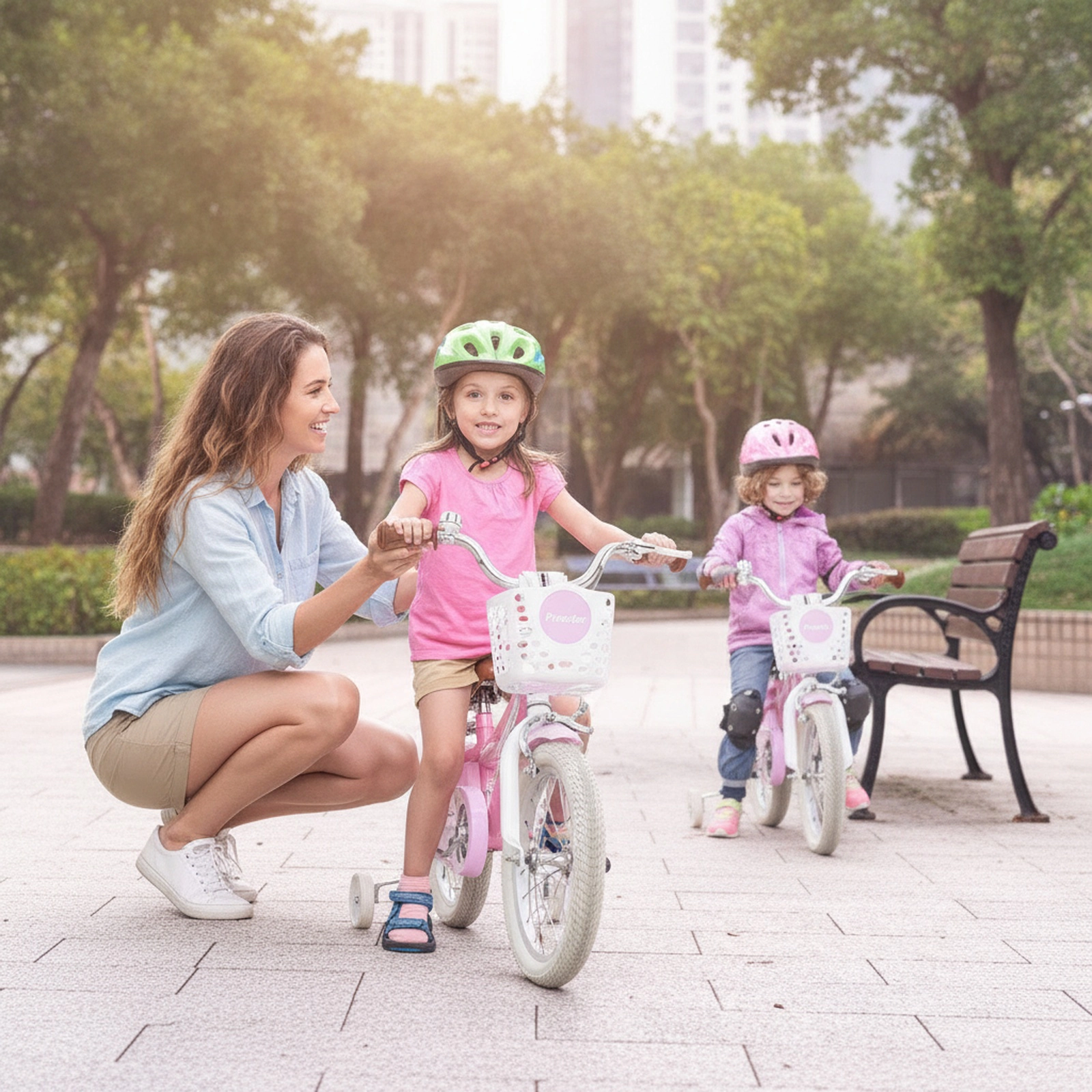 14-in Girls Bike Removable Front Basket Training Wheels Padded Saddle and Dual Brakes for Toddlers Ages 3-5 Purple
