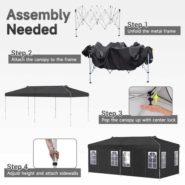 Hivvago 10 x 20 FT Pop Up Canopy Tent with 6 Sidewalls and Adjustable Height