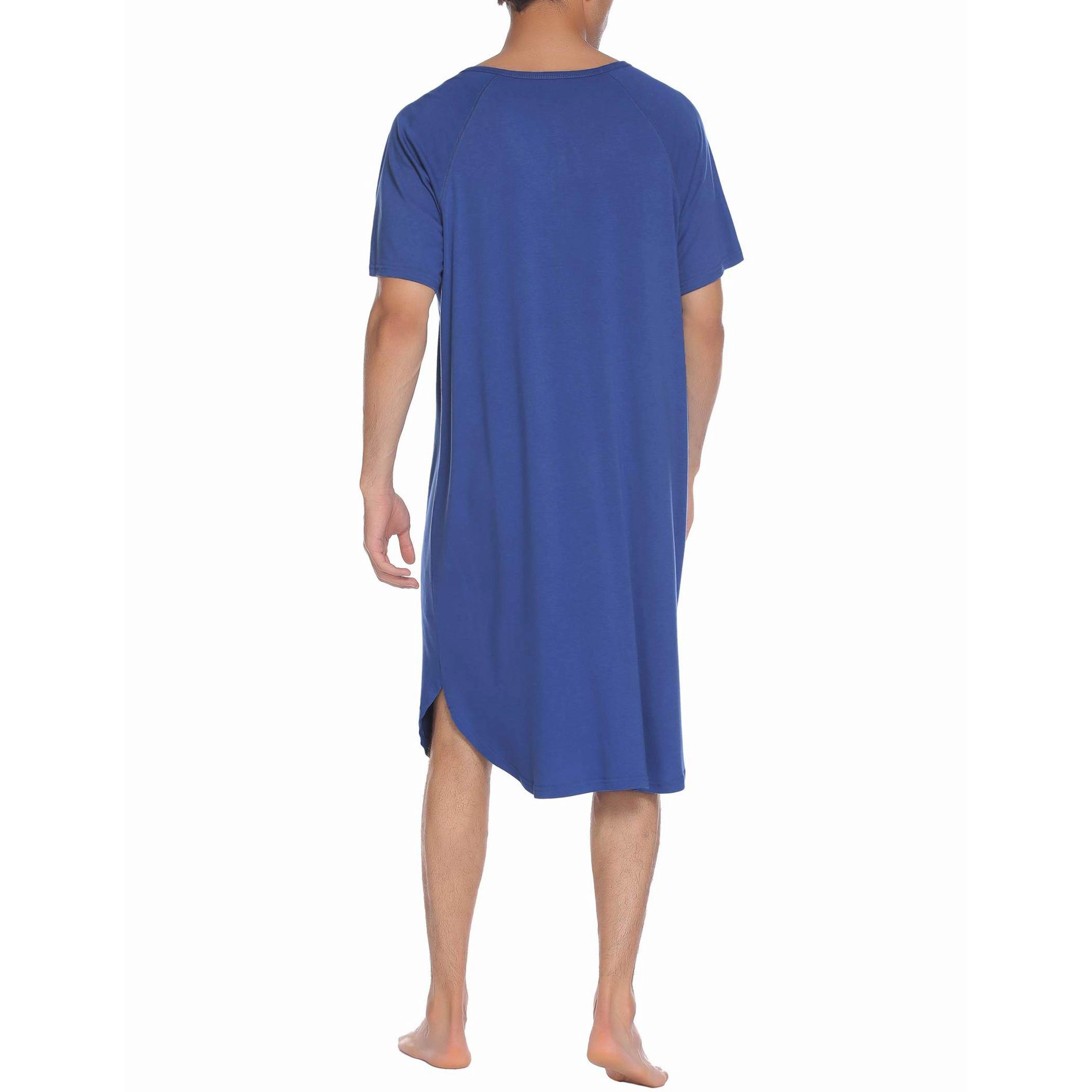 Ekouaer Men's Nightshirt Short Sleeve Pajamas Comfy Big & Tall Henley Sleep Shirt