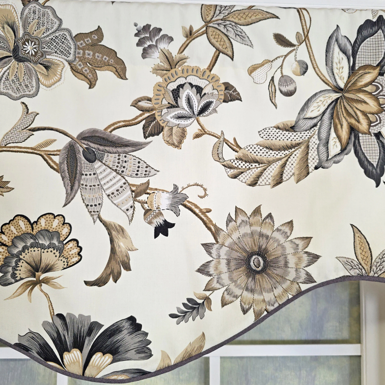 RLF Home 100% Cotton Zanzibar Cornice With Poly/Cotton Ivory lining Rod Pocket Valance 50" x 17" Gray