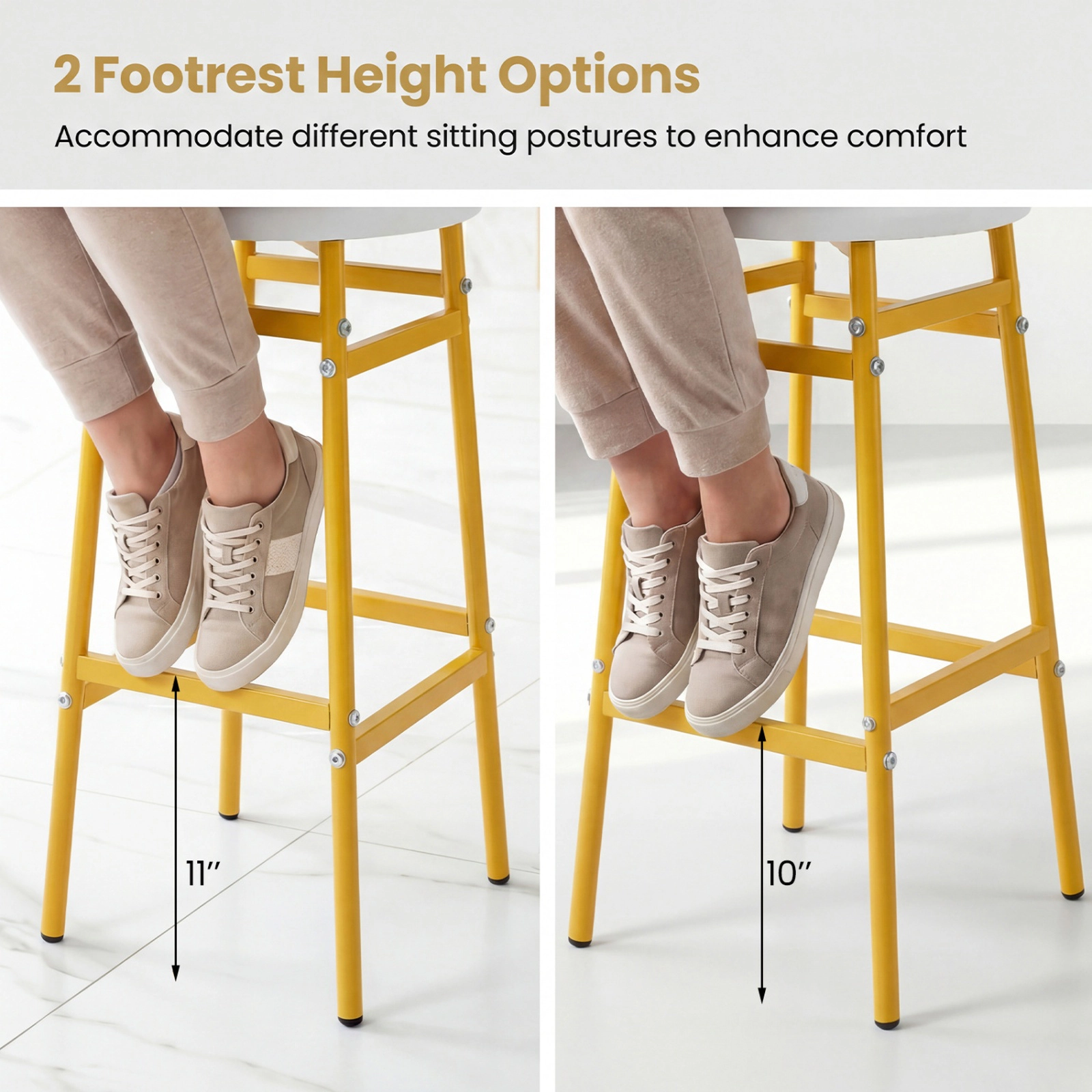 SUGIFT Upholstered Seat and Two-Level Footrest Set of 2 Metal Bar Stools