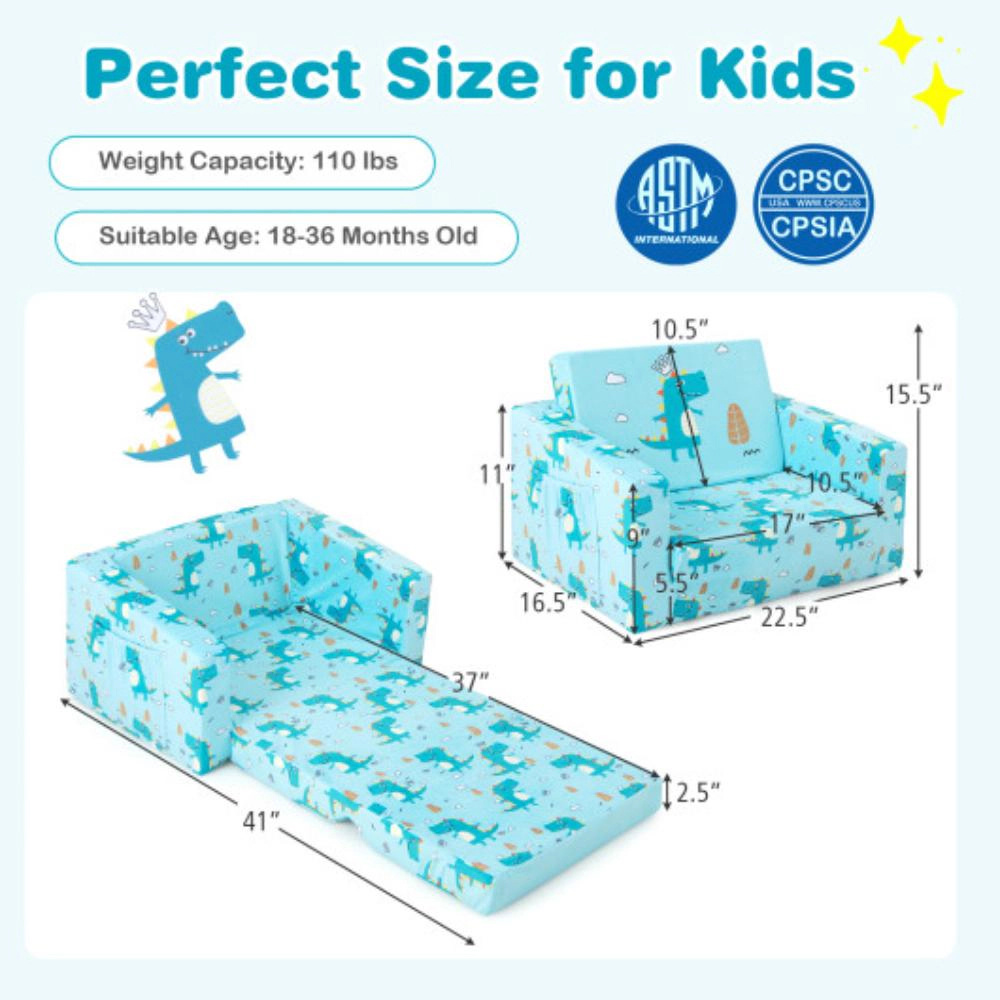 Hivvago Kids Recliner Sofa Converts To Sleeper Bed For Boys Girls-Blue