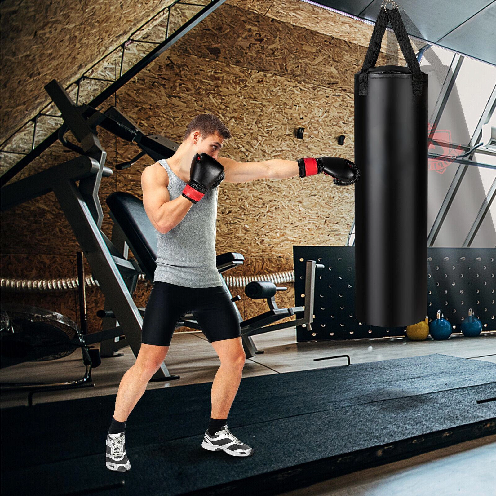 SUGIFT Black 63-lb Adult Filled Punching Bag Set with Boxing Gloves and Hand Wraps 12-in W 12-in D 39.5-in H