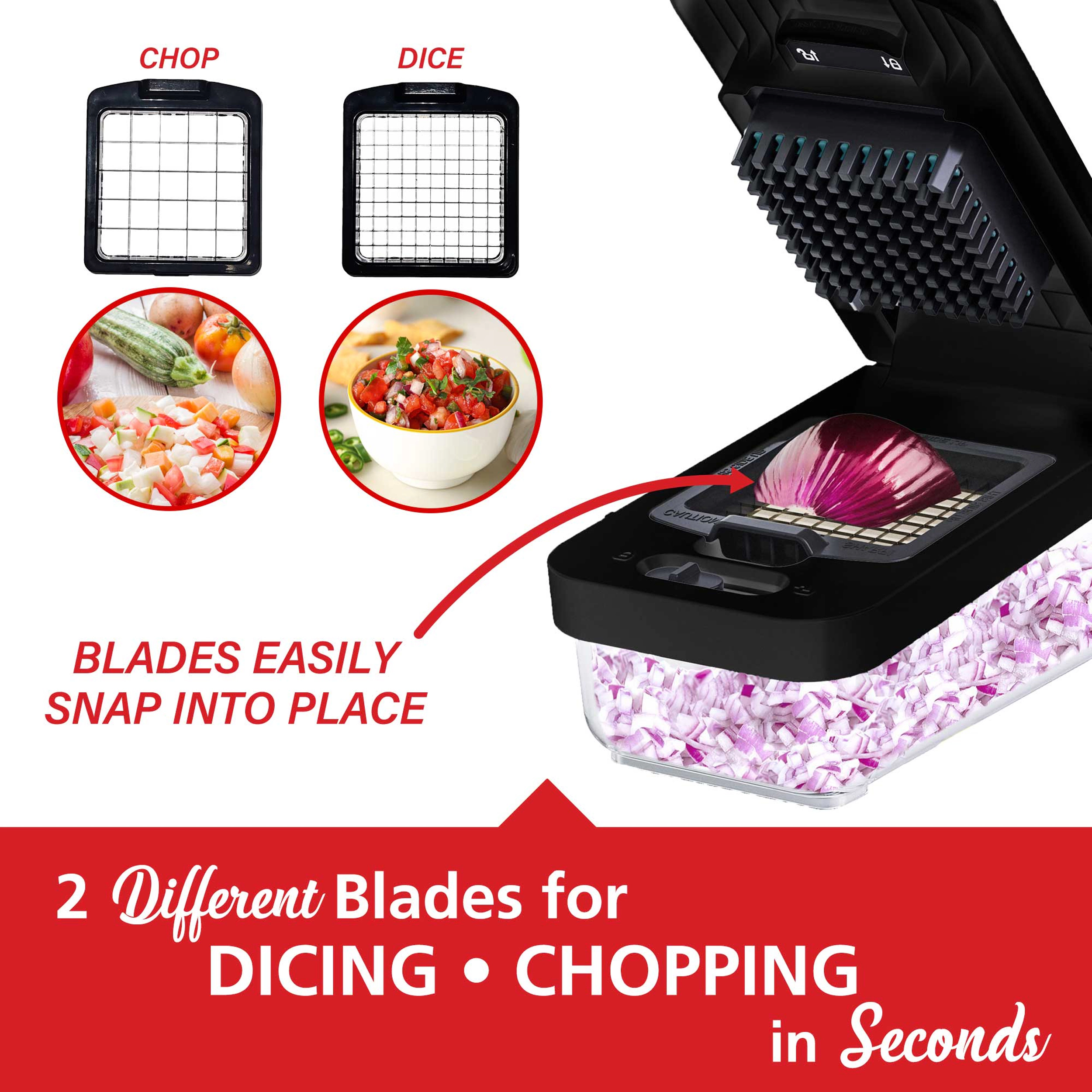 Brentwood 3.6 Cup  Vegetable Chopper in Black with 2 Interchangeable Blades