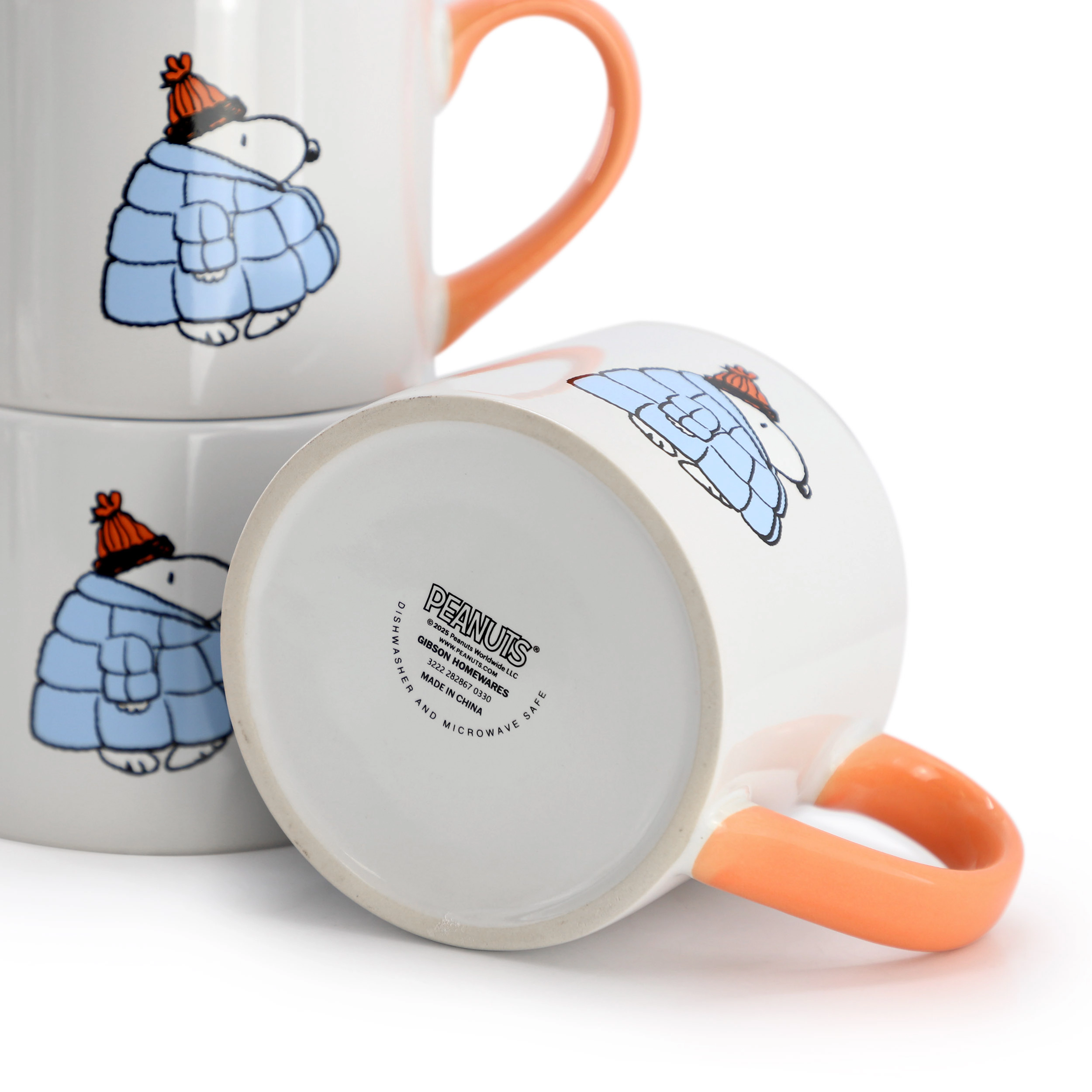Peanuts All Bundled Up 4 Piece 19 Ounce Stackable Stoneware Mug Set in Peach