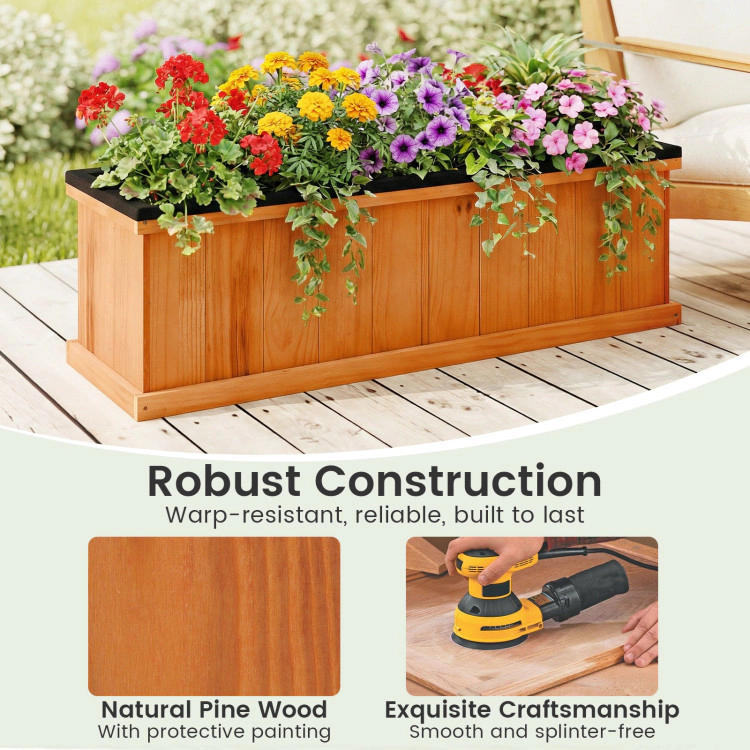 Hivvago Wooden Raised Garden Bed with Drainage Holes and Liner Solid Fir Wood Planter Box