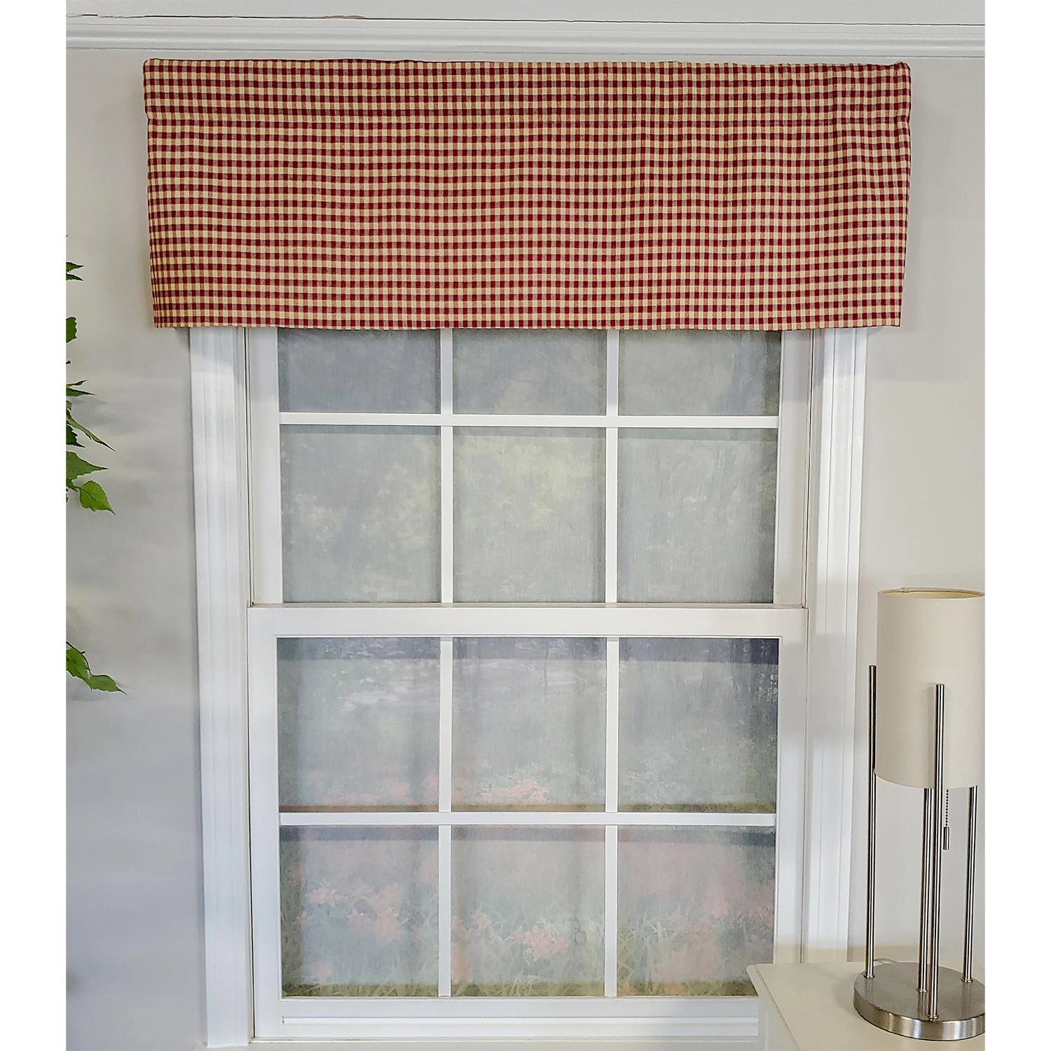 RLF Home Rusty Check Tailored 100% Cotton with Fully Lined 3" Rod Pocket Valnance for Windows 50" x 14" Red