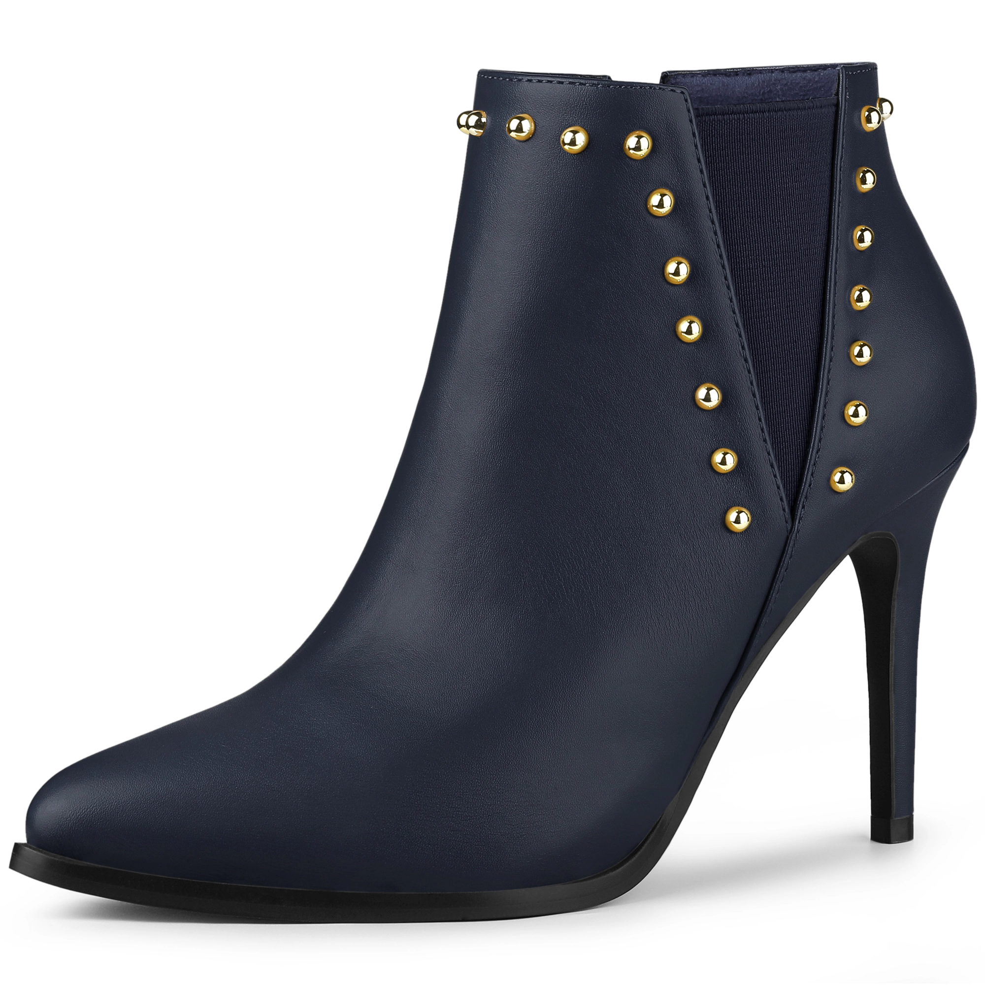BLISSFUL STEP Women Pointed Toe Stiletto Heel Chelsea Ankle Boots