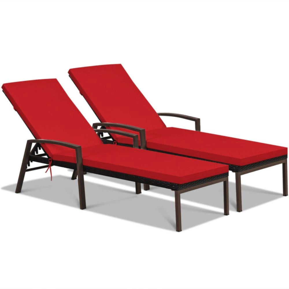 Hivvago 2 Pieces Patio Rattan Adjustable Back Lounge Chair With Armrest And Removable Cushions
