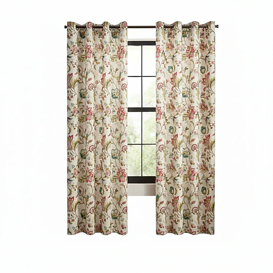 Ellis Curtain 100% Polyester Brissac Colrful Jacobean Pattern Grommet Curtain Panel Lined 50" x 84" Red