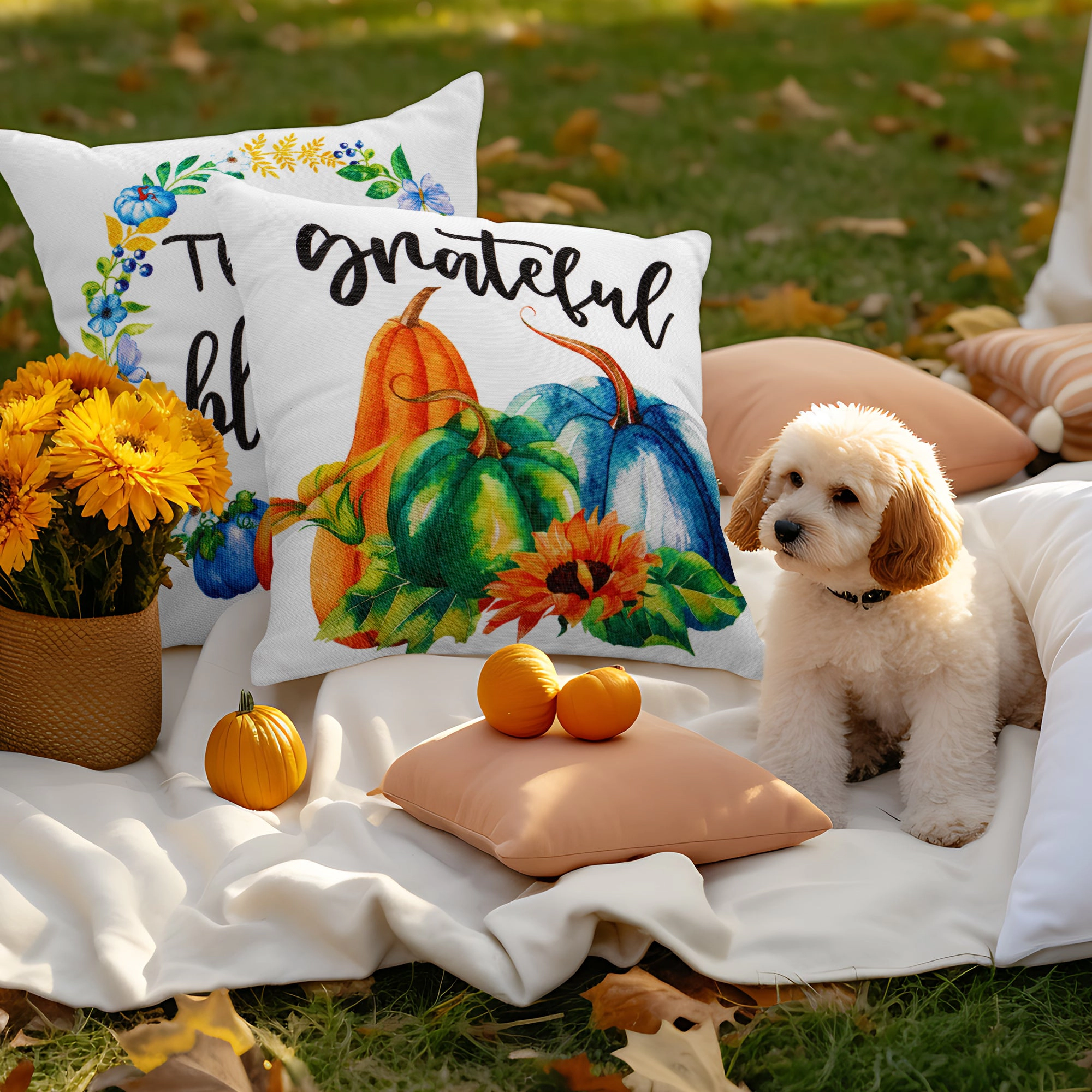 G128 Seasonal Pumpkin Thankful Decorative Throw Pillow Covers