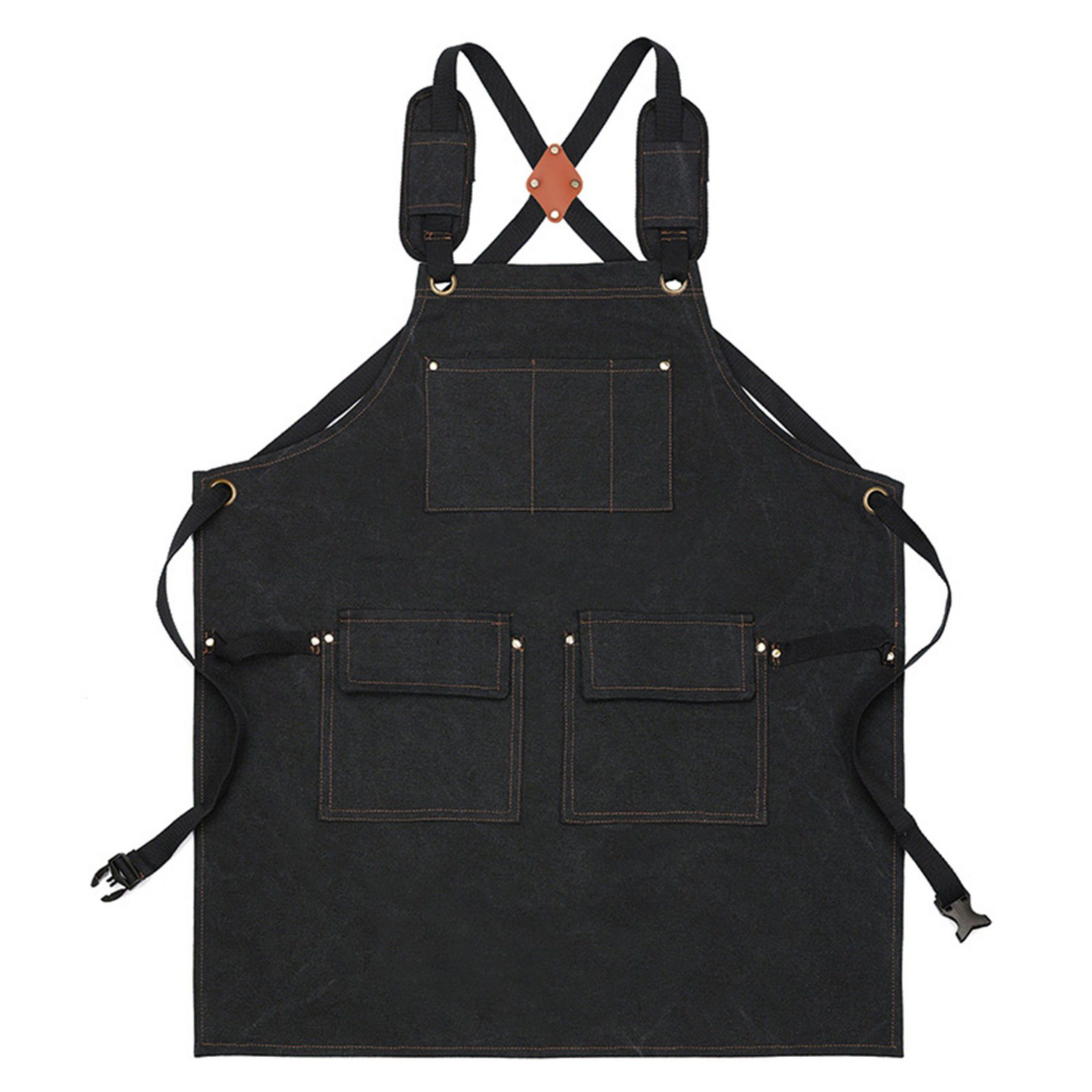 Alilang Unisex Cotton Kitchen Apron with Adjustable Cross Back Straps Multi Pocket Utility for Cooking Baking Craf