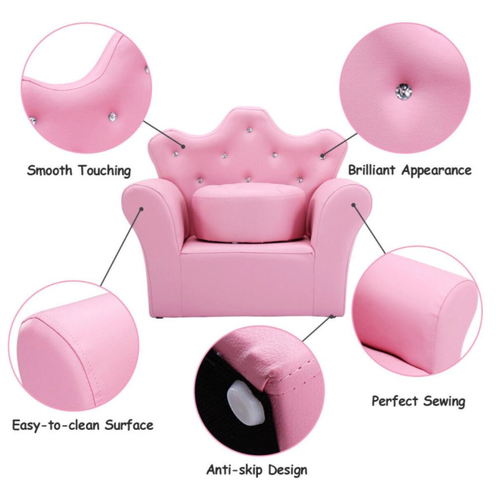 Hivvago Children Upholstered Princess Sofa With Ottoman And Diamond Decoration For Boys And Girls