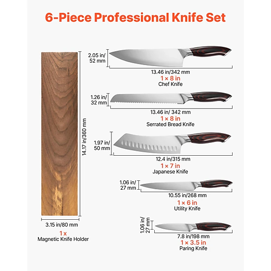HONGGE Kitchen Knife Set, High Carbon Stainless Steel Knife Set, Kitchen Cutlery