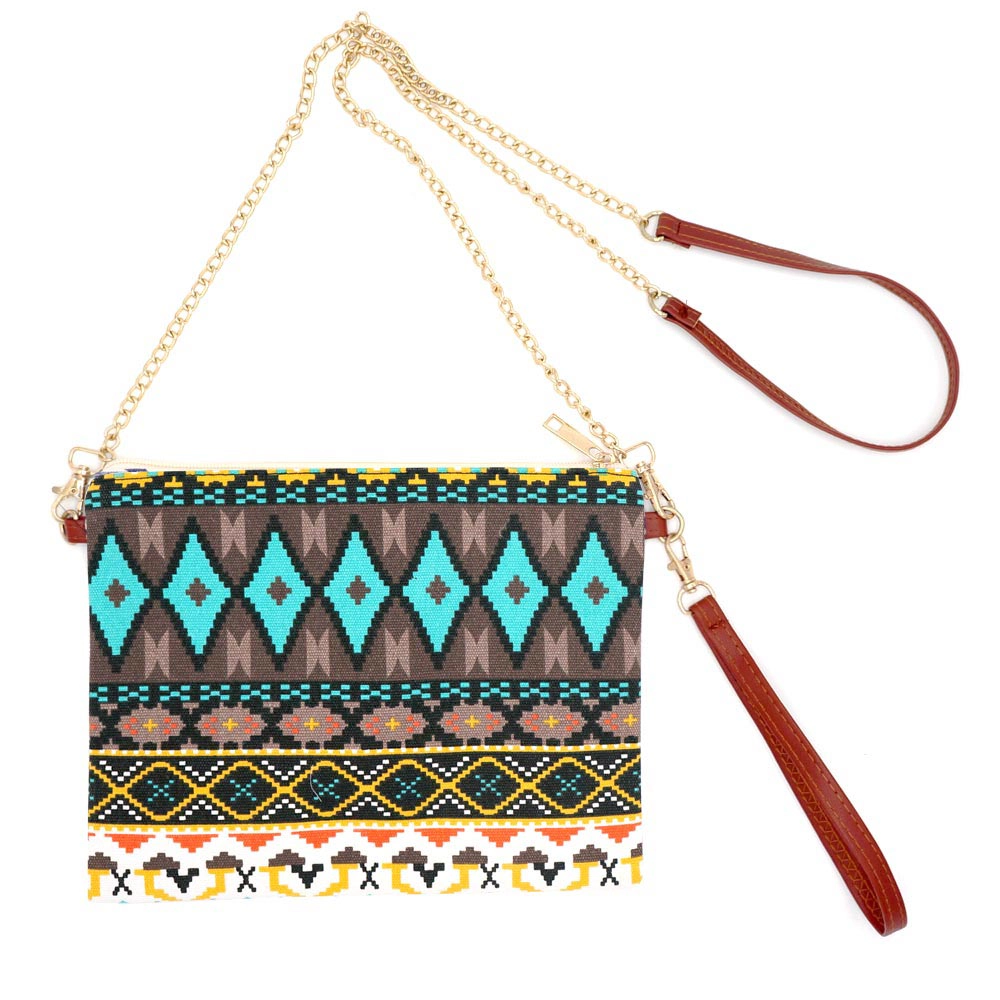Fashnzfab Aztec Patterned Wristlet Clutch / Crossbody Bag