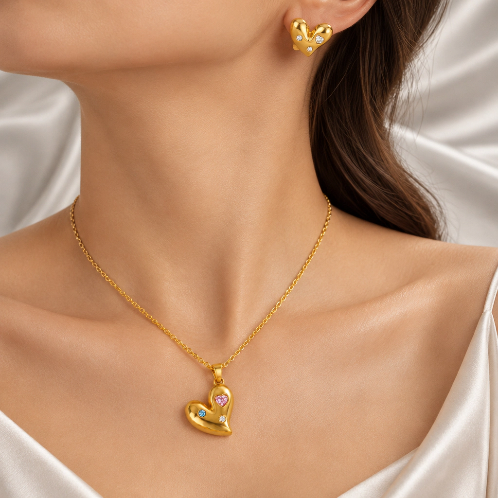 DressAtR Women's Heart 18K Gold Plated Jewelry Set