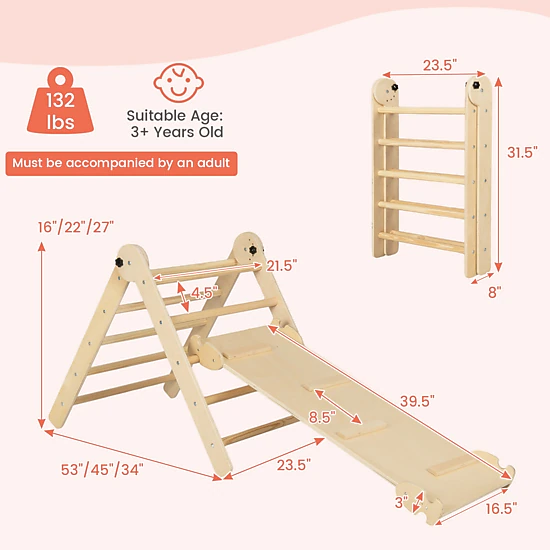 LJG 3-in-1 Climbing Set Foldable and Adjustable Kids Triangle Set