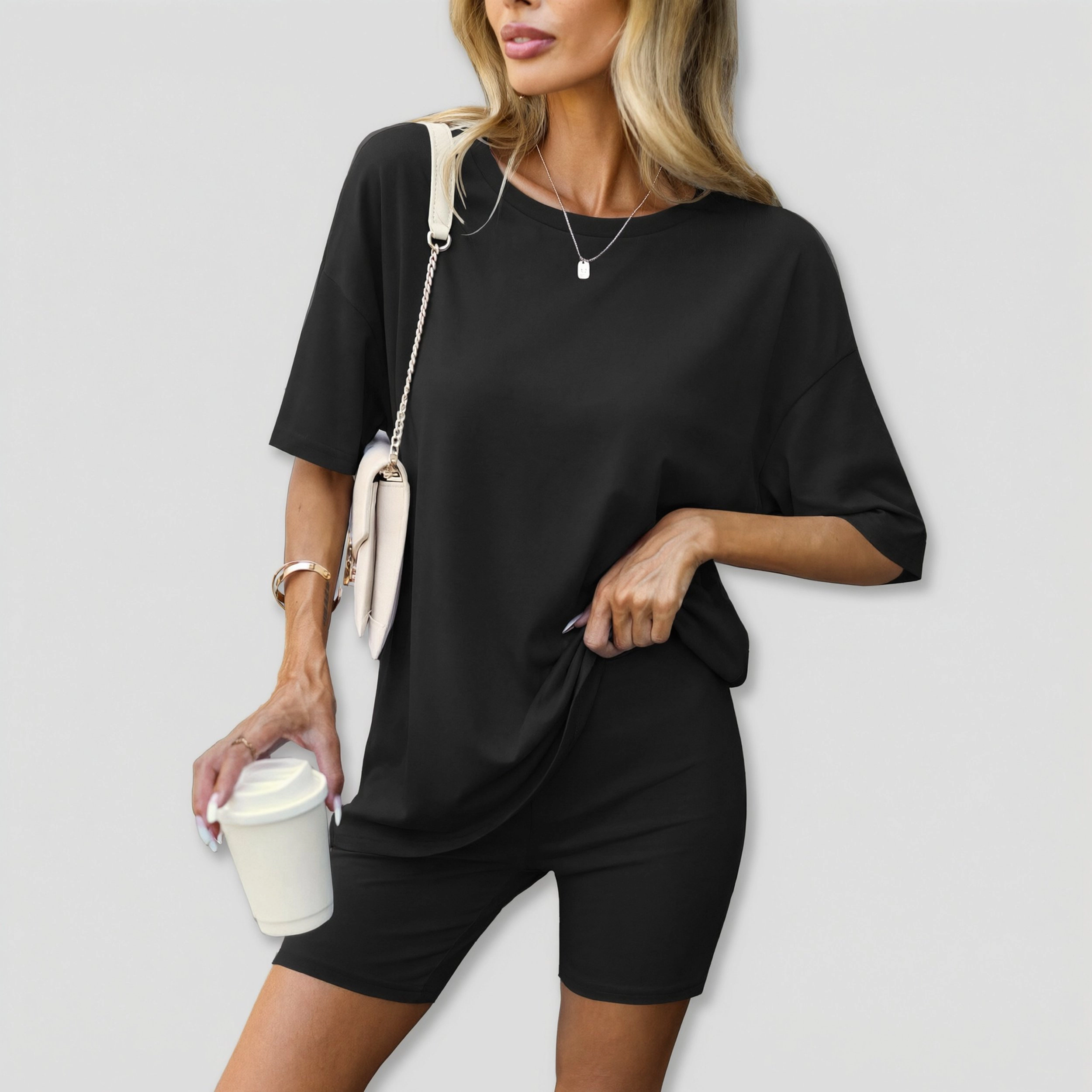 Ekouaer Women 2 Piece Lounge Sets Moisture Wicking Summer Outfits Oversized T-Shirt and Biker Short