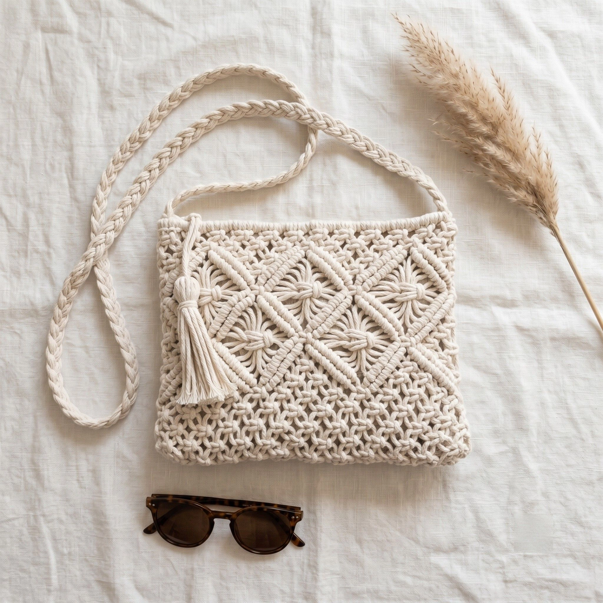 Alilang Women's Macrame Crossbody Bag with Zip Closure and Interior Slip Pocket, Khaki