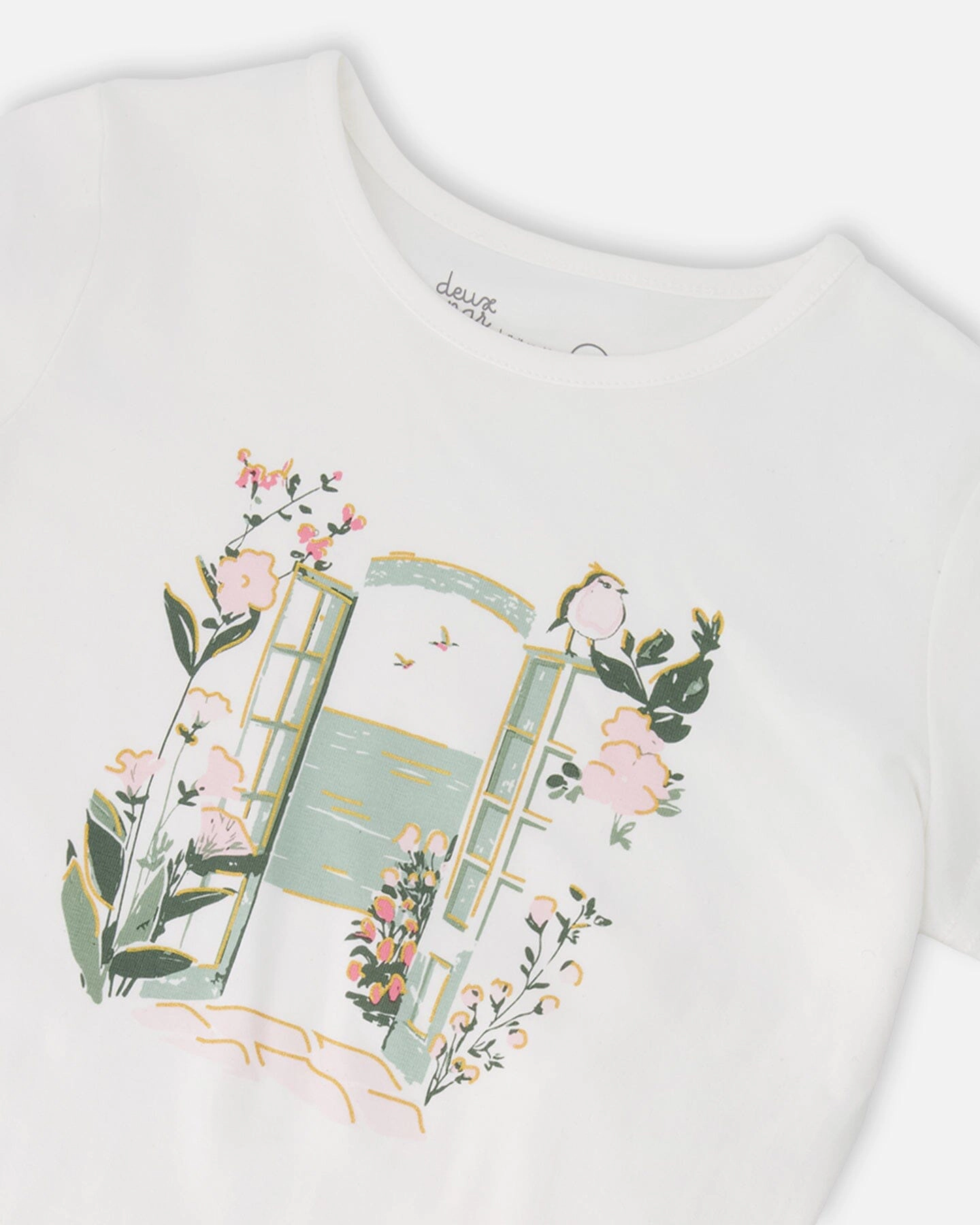 Deux par Deux Girls Organic Cotton Garden Window Graphic Short Sleeve T-Shirt