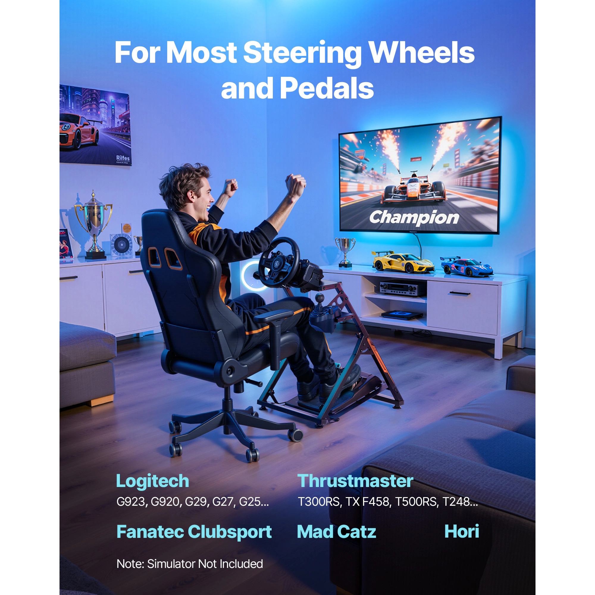 HONGGE Adjustable Foldable Racing Wheel Stand Simulator Cockpit for Logitech Thrustmaster Pedals