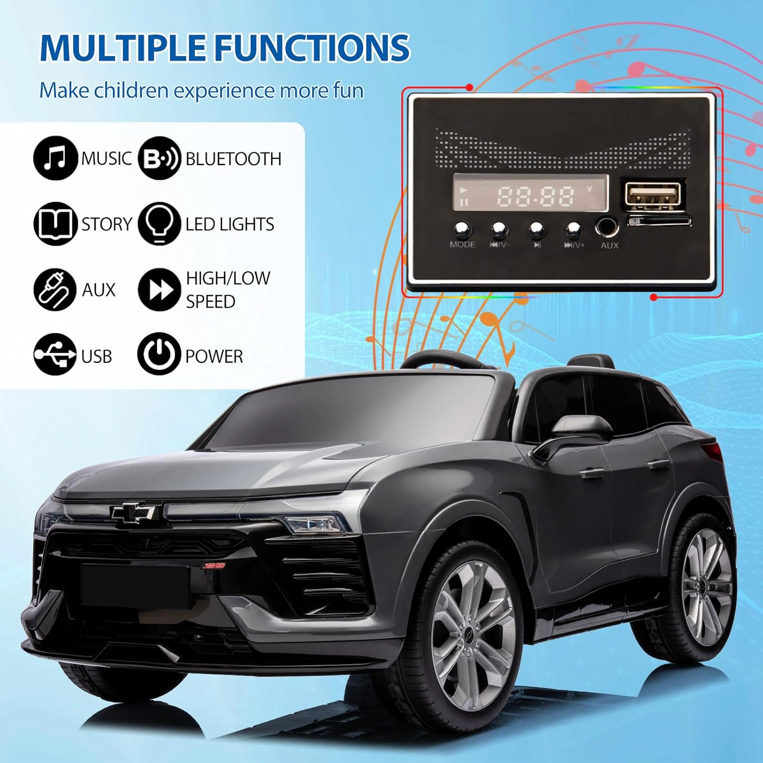 24V Licensed Chevrolet Blazer 2-Seater Kids Ride On SUV, Electric Car w/Remote, 3 Speeds, Music, LED Lights, Suspension
